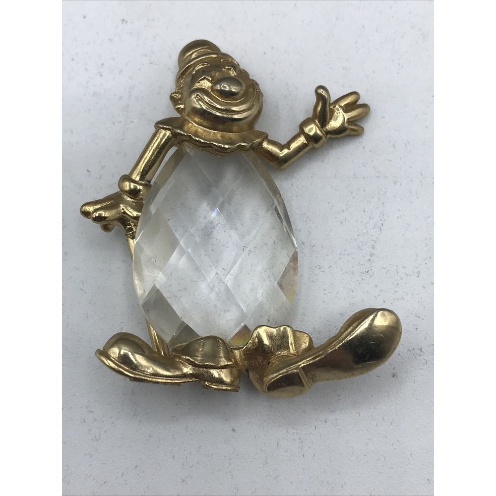 Vintage  Clear Crystal Brass Figure Clown‎